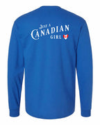 Just A Canadian Girl (Heart Flag) Left Chest and Back Long Sleeve - Gildan Canada (sewn Internationally) - Unisex