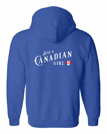 Just A Canadian Girl (Heart Flag Full) Left Chest and back Zip Hoodie - Gildan Canada (sewn Internationally)