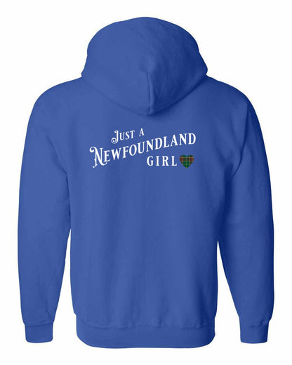 Just a Newfoundland Girl Tartan Left Chest and Back Zip Hoodie