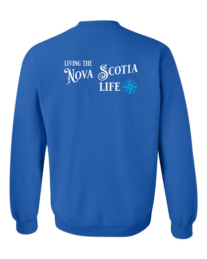 Living the Nova Scotia Life blue Left Chest and Back crew-neck