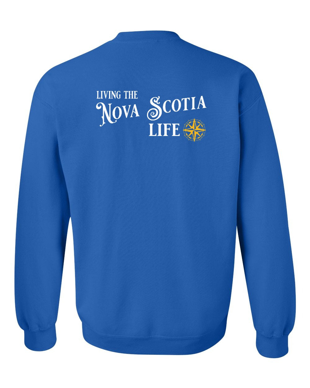 Living the Nova Scotia Life yellow Left Chest and Back crew-neck