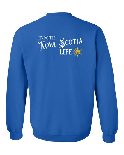 Living the Nova Scotia Life yellow Left Chest and Back crew-neck
