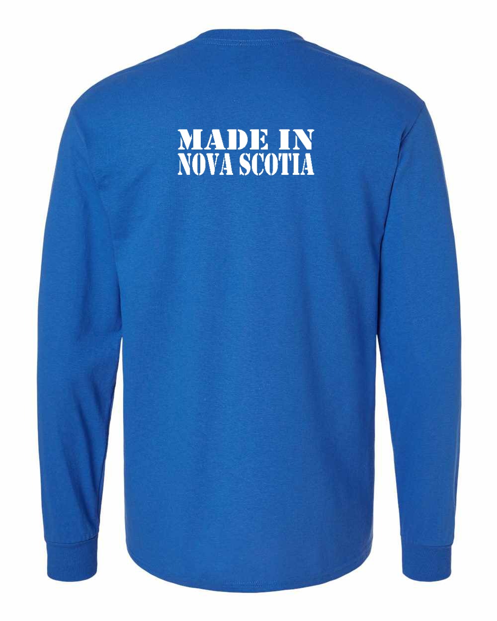 Made In Nova Scotia ( White Lettering) Left Chest and Back Long Sleeve Tee