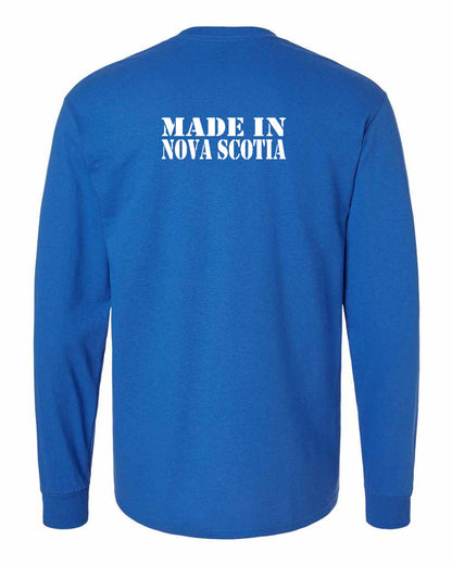 Made In Nova Scotia ( White Lettering) Left Chest and Back Long Sleeve Tee