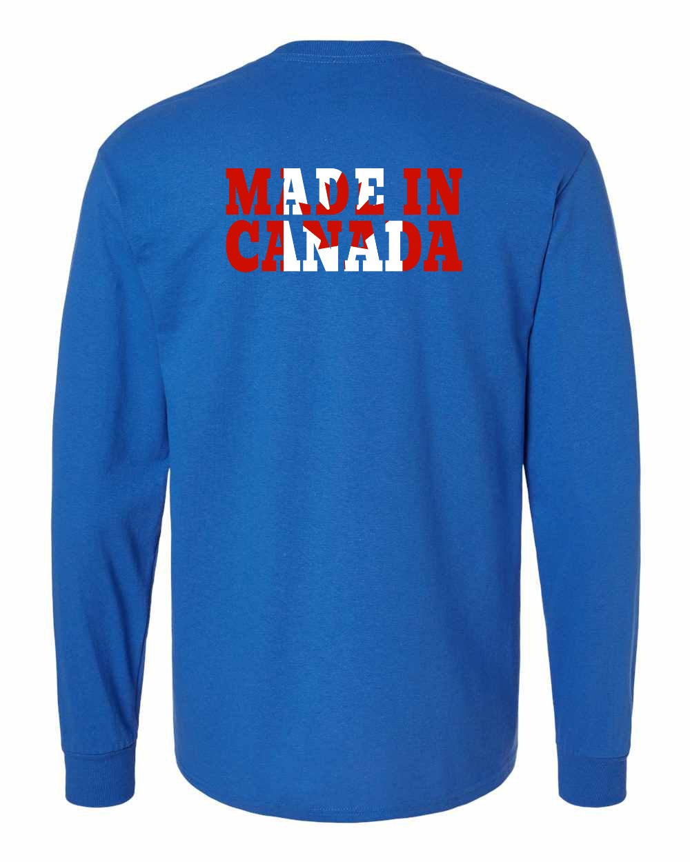 Made in Canada Flag Background Left Chest and Back Long Sleeve - Gildan Canada (sewn Internationally) - Unisex