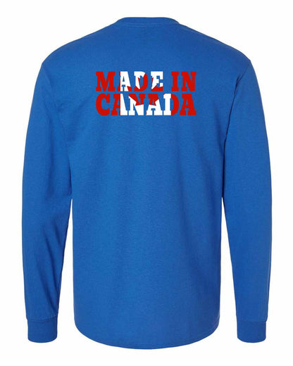 Made in Canada Flag Background Left Chest and Back Long Sleeve