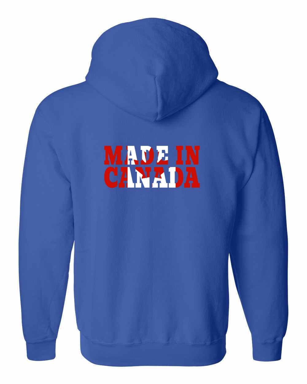 Made in Canada Flag Background Left Chest and Back Zip Hoodie - Gildan Canada (sewn Internationally)