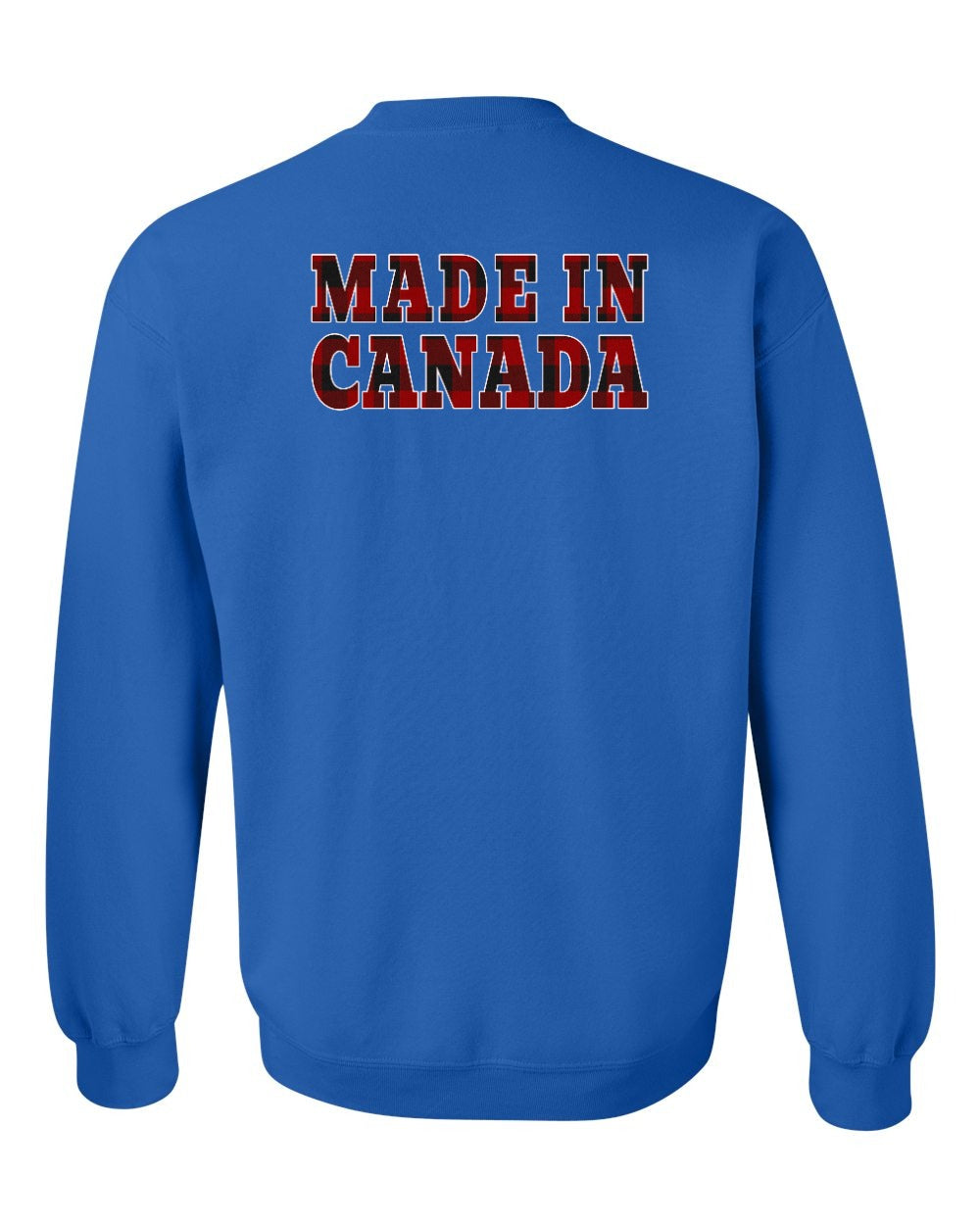 Made in Canada Plaid Background Left Chest and Back Crewneck Sweatshirt - Gildan Canada (sewn Internationally) - Unisex