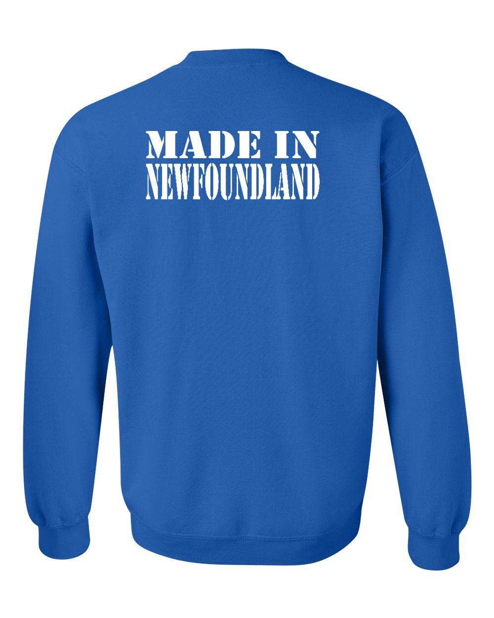 Made In NFLD ( White Lettering) Left Chest and Back Crewneck Sweatshirt - Unisex