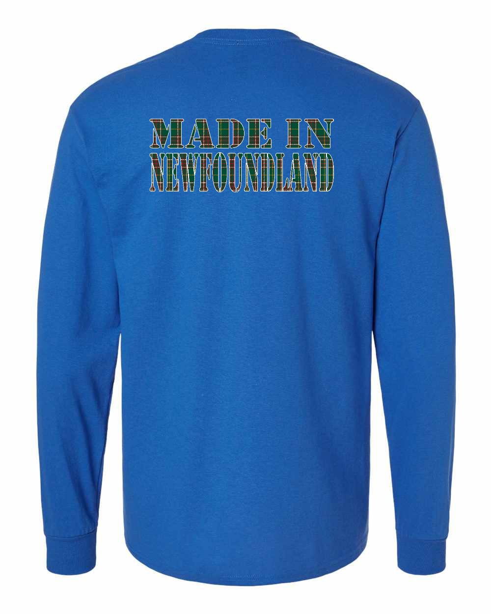 Made In Newfoundland ( Tartan Lettering) Left Chest and Back Long Sleeve