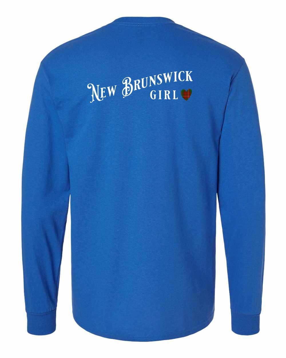 New Brunswick Girl Tartan heart Left Chest and Back Long Sleeve Tee