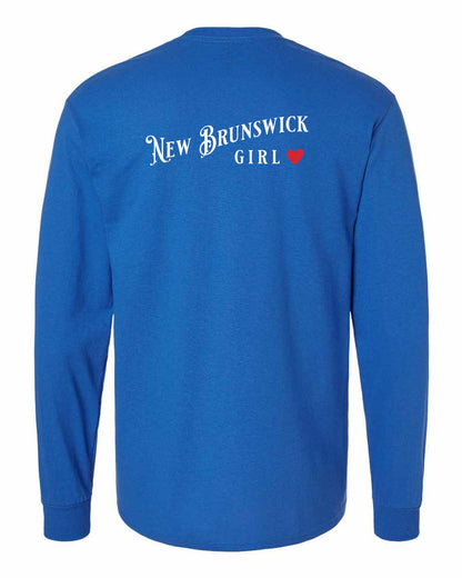 New Brunswick Girl Red Heart Left Chest and Back Long Sleeve Tee