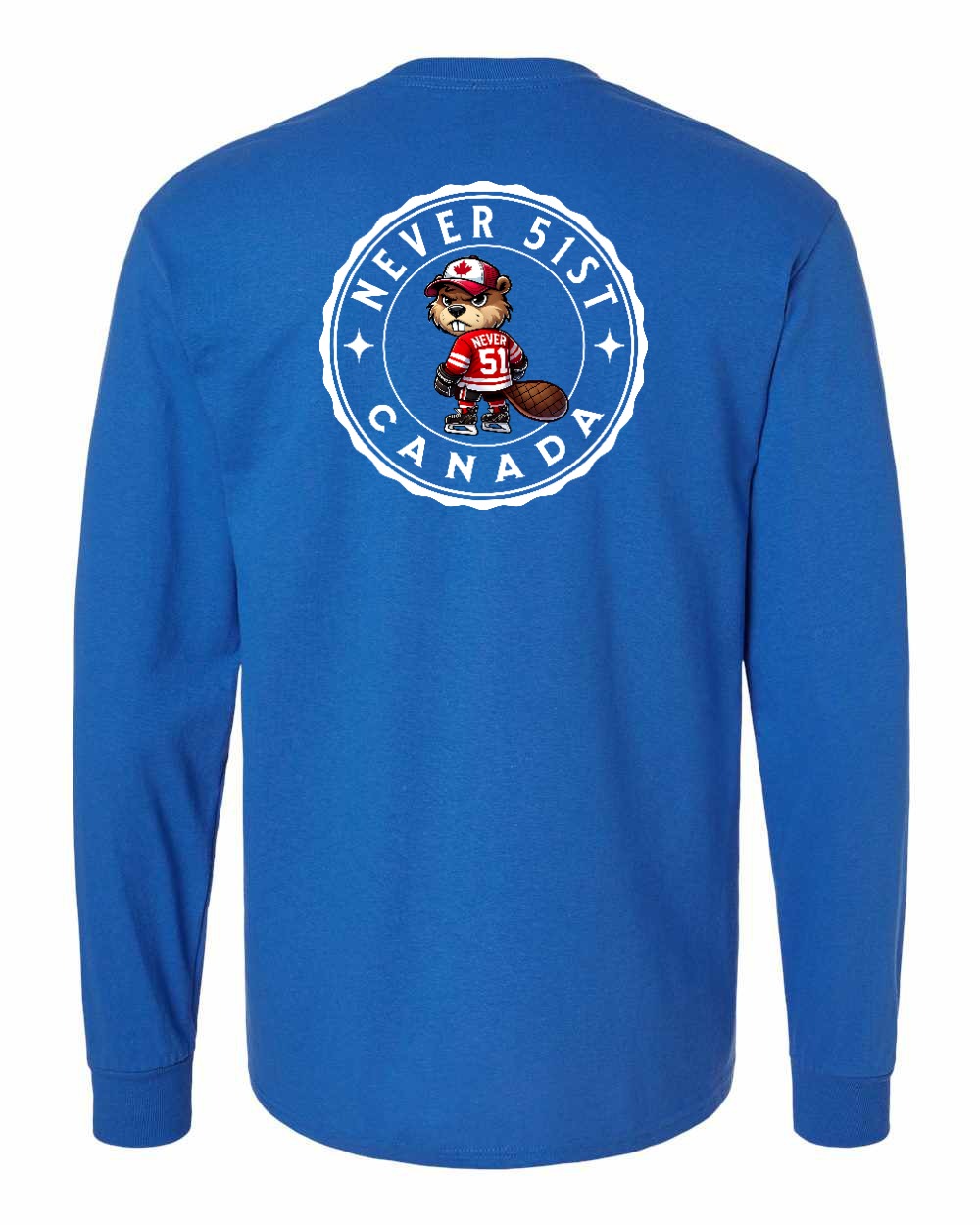 Never 51st Beaver Left Chest and Back Long Sleeve - Gildan Canada (sewn Internationally) - Unisex