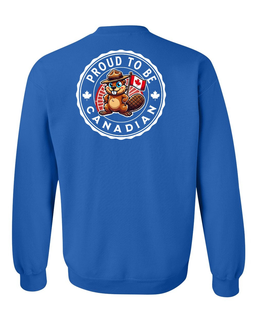 Proud to be Canadian Beaver Left Chest and Back Crewneck Sweatshirt - Gildan Canada (sewn Internationally) - Unisex