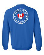 Proud to be Canadian Heart Flag Left Chest and Back Crewneck Sweatshirt - Gildan Canada (sewn Internationally) - Unisex