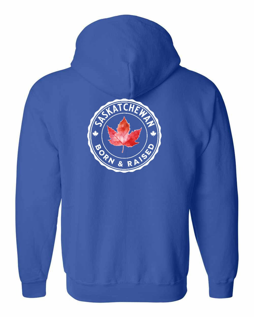 Born and Raised Saskatchewan Left Chest and Back Zip Hoodie - Gildan Canada (sewn Internationally) - Unisex