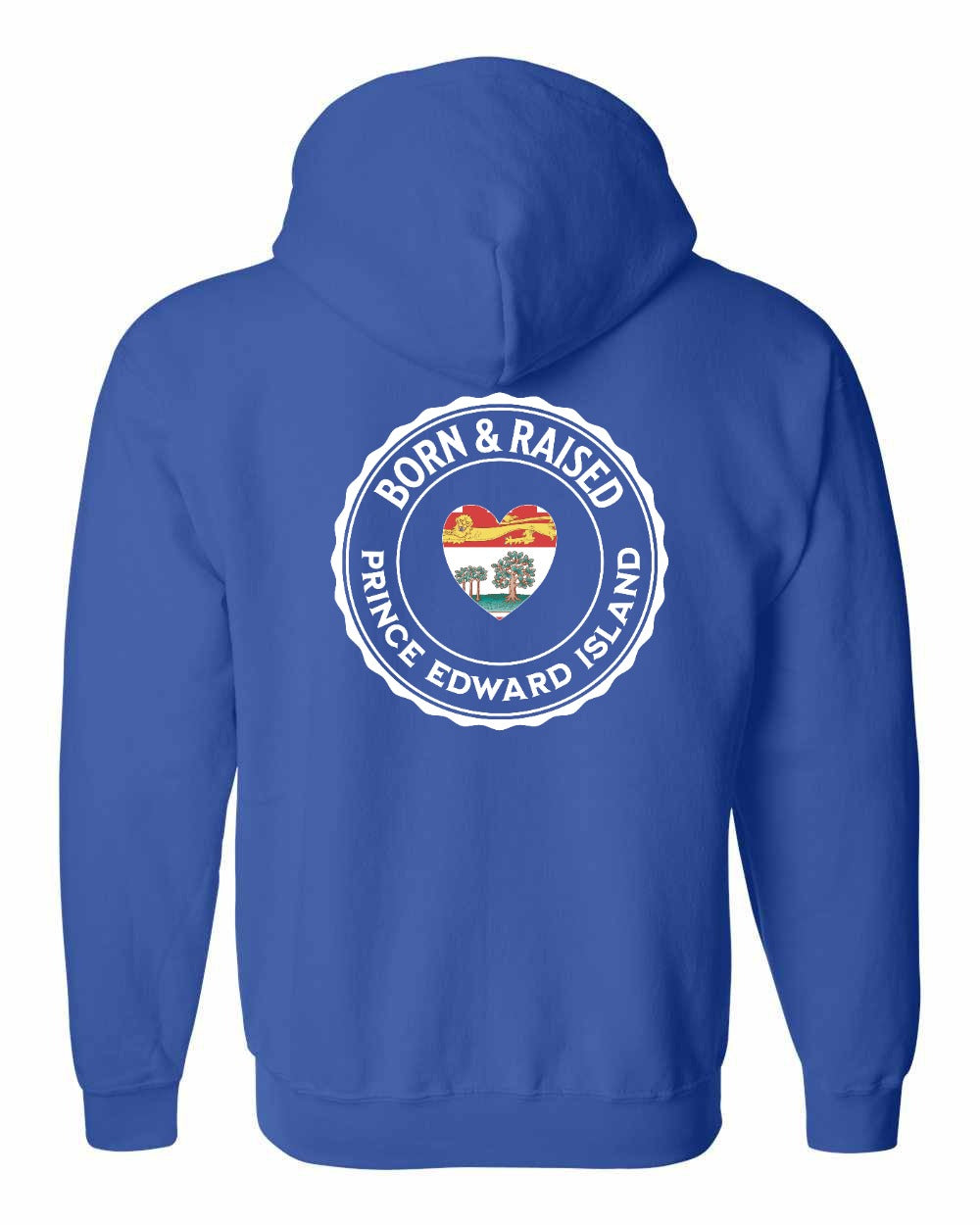 Born and Raised PEI Heart Flag Left Chest & Back Zip Hoodie - Unisex