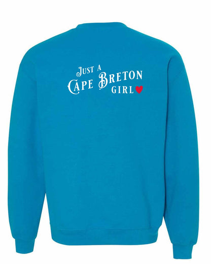 Just a Cape Breton Girl Red Heart Left Chest and Back Crewneck Sweatshirt