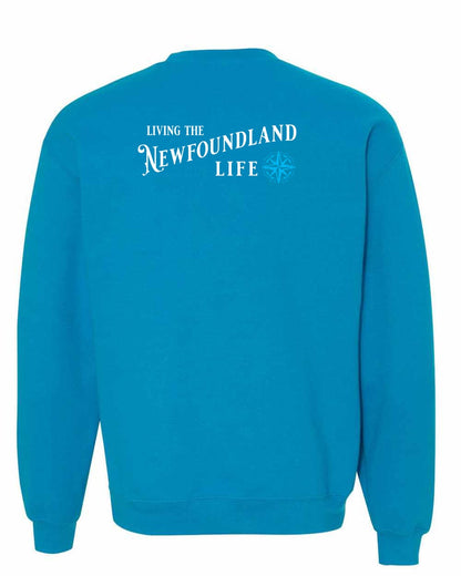 Living the Newfoundland Life blue Left Chest and Back Crewneck Sweatshirt