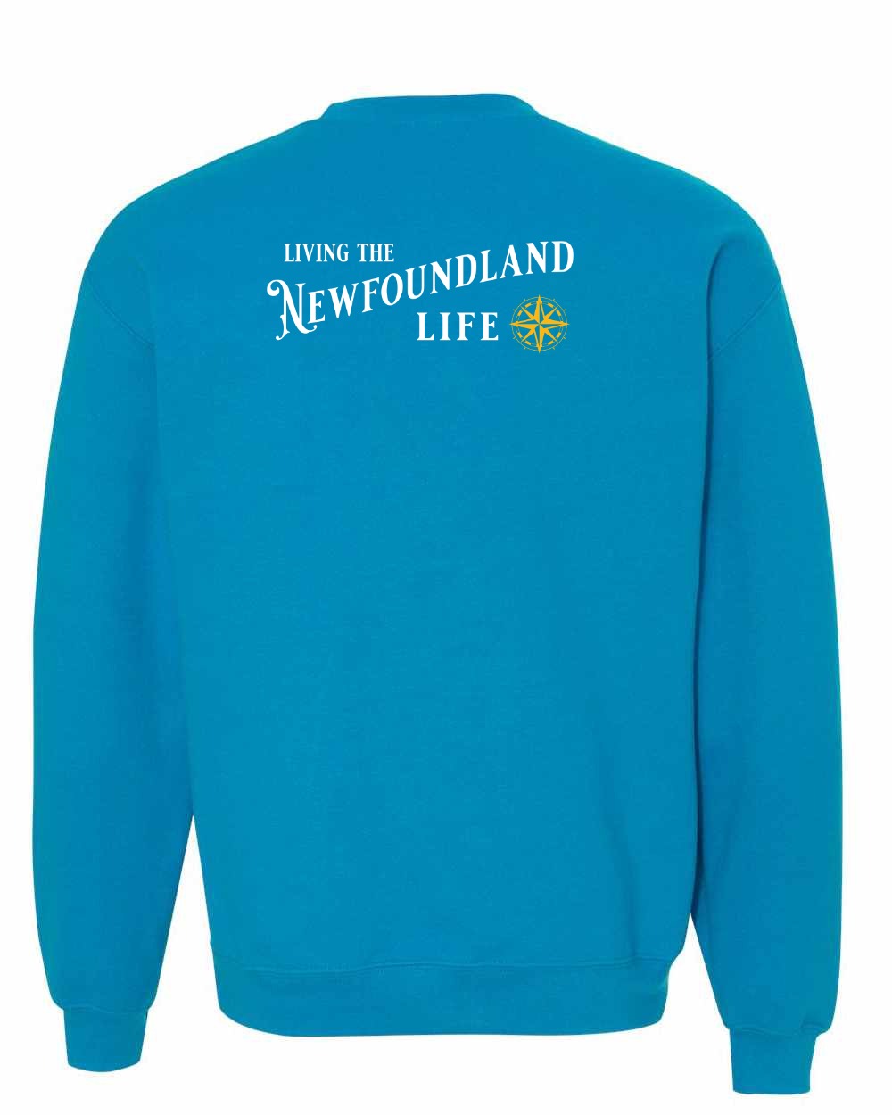 Living the Newfoundland Life yellow Left Chest and Back Crewneck Sweatshirt