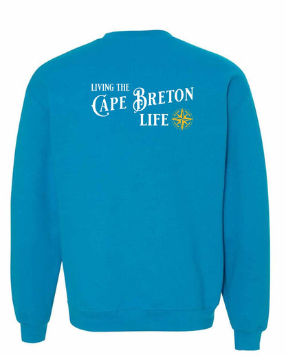 Living the Cape Breton Life yellow Left Chest and Back Crewneck Sweatshirt
