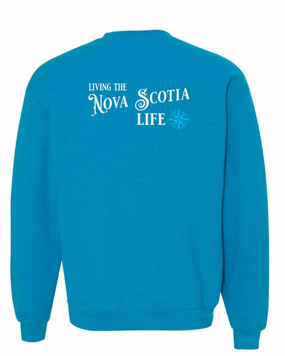Living the Nova Scotia Life blue Left Chest and Back crew-neck