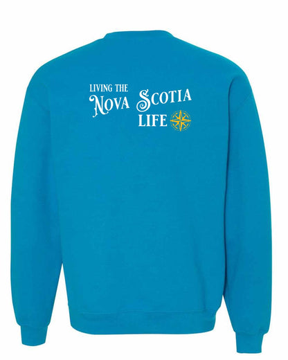 Living the Nova Scotia Life yellow Left Chest and Back crew-neck