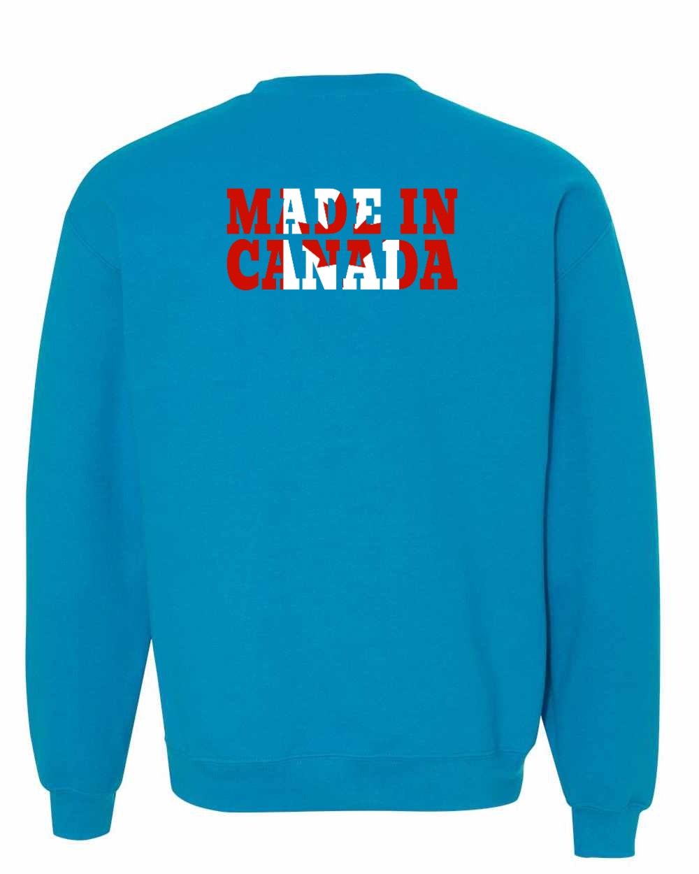 Made in Canada Flag Background Left Chest and Back Crewneck