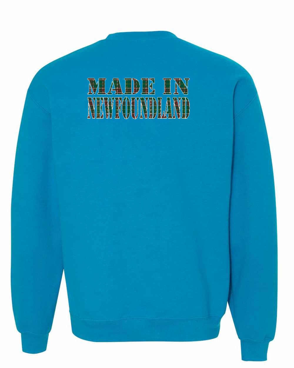 Made In Newfoundland ( Tartan Lettering) Left Chest and Back Crewneck Sweatshirt