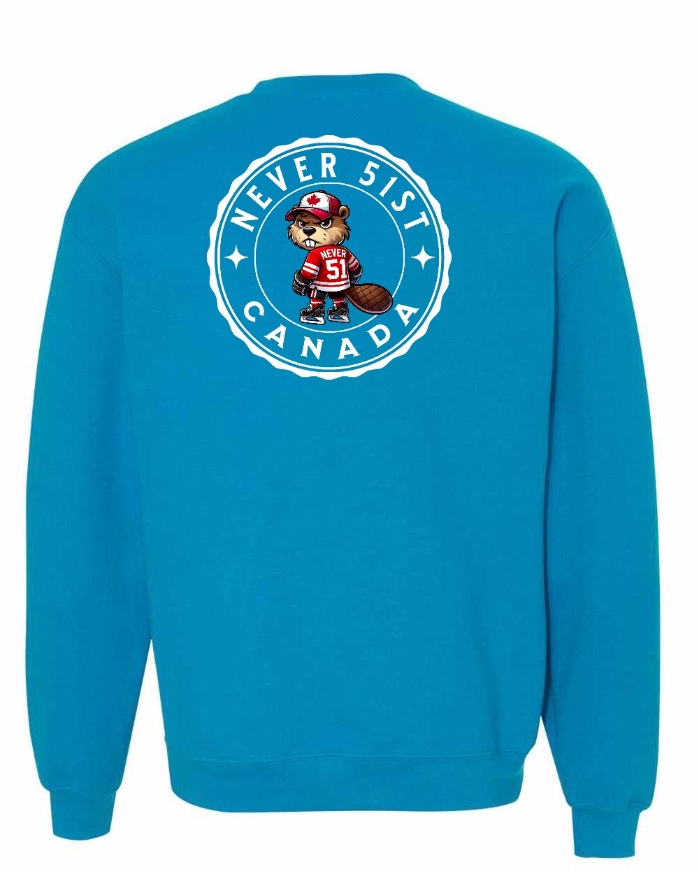 Never 51st Beaver Left Chest and Back Crewneck Sweatshirt - Gildan Canada (sewn Internationally) - Unisex