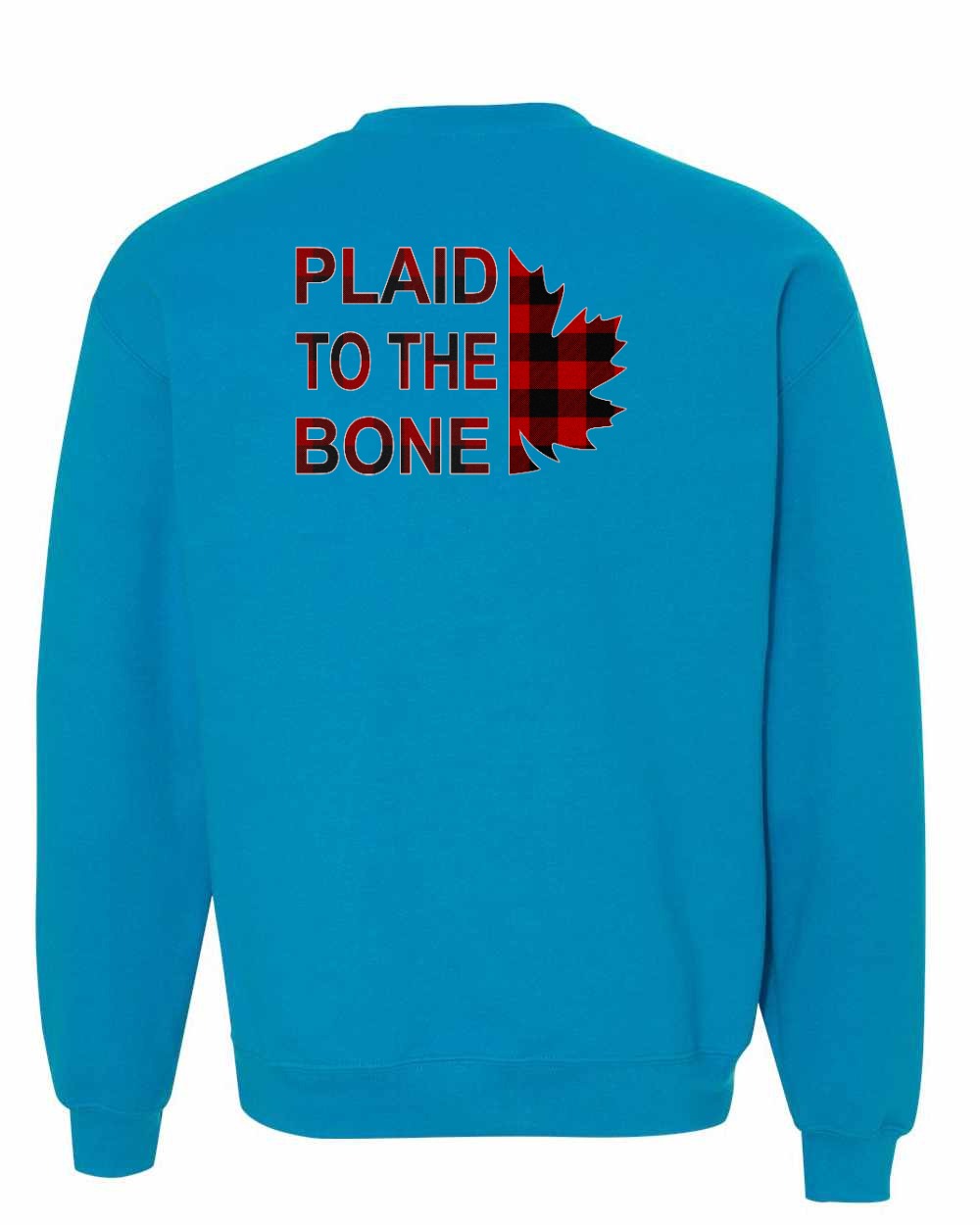 Plaid to the Bone Stacked Leaf Left Chest and Back Crewneck