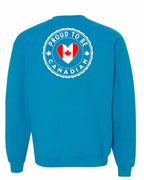 Proud to be Canadian Heart Flag Left Chest and Back Crewneck Sweatshirt - Gildan Canada (sewn Internationally) - Unisex