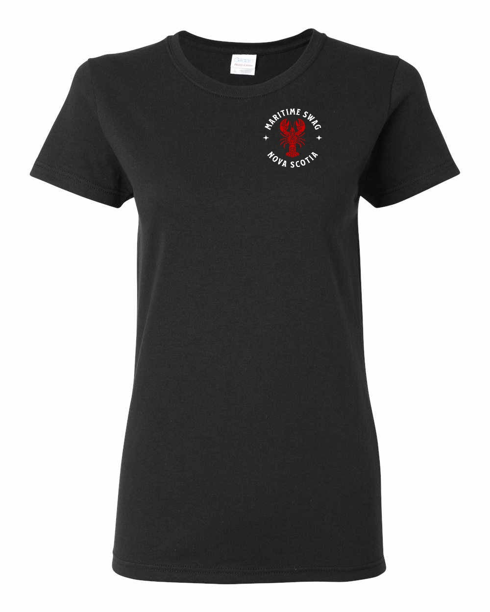 Maritime Swag Nova Scotia Mandala Red Lobster Left Chest and Back womens-tee