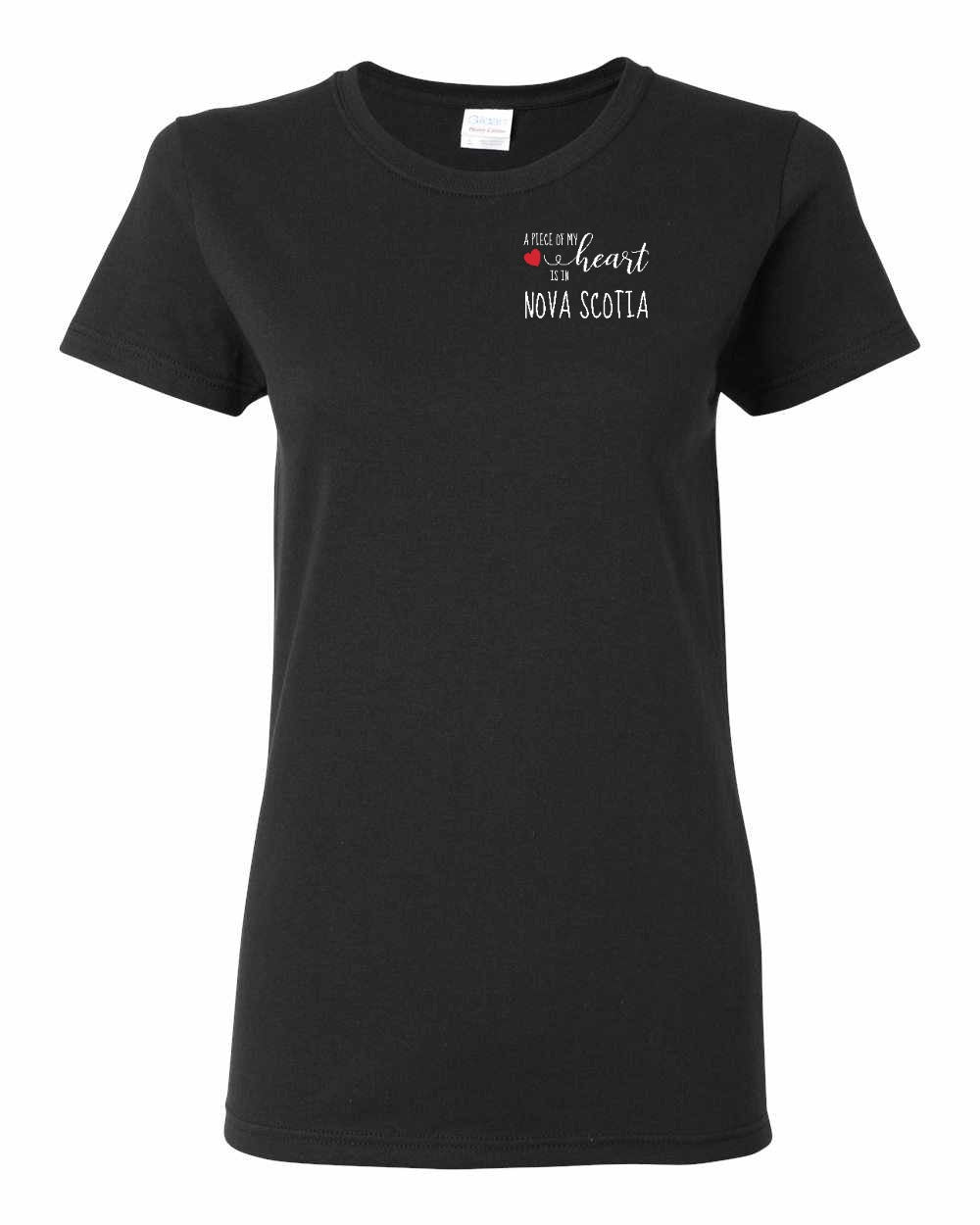 A piece of My heart in Nova Scotia (Red Heart) Left Chest womens-tee