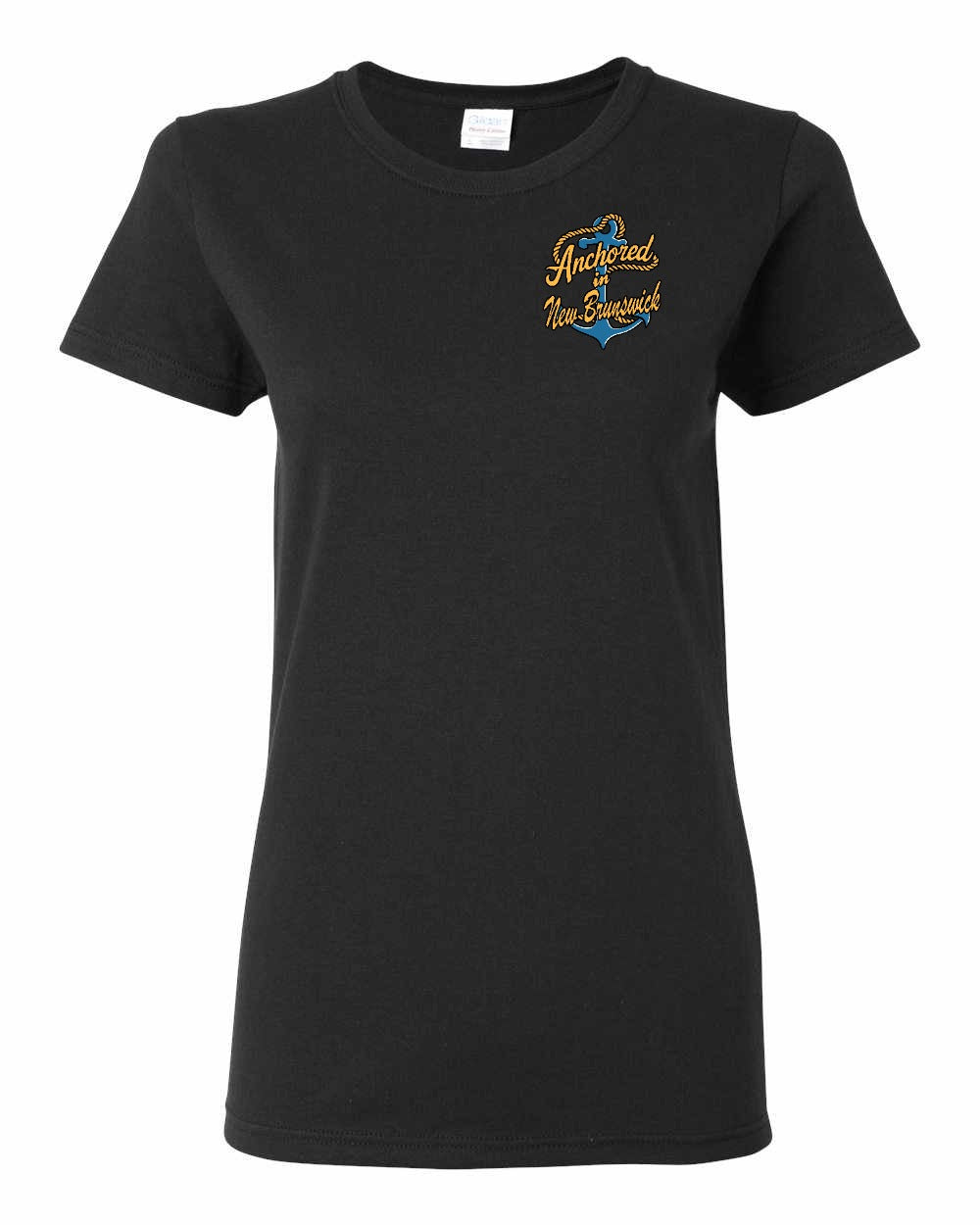 Anchored in New Brunswick Left Chest and Back Women's Tee