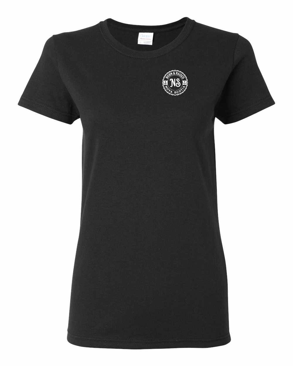 Born & Raised Nova Scotia Left Chest and Back womens-tee