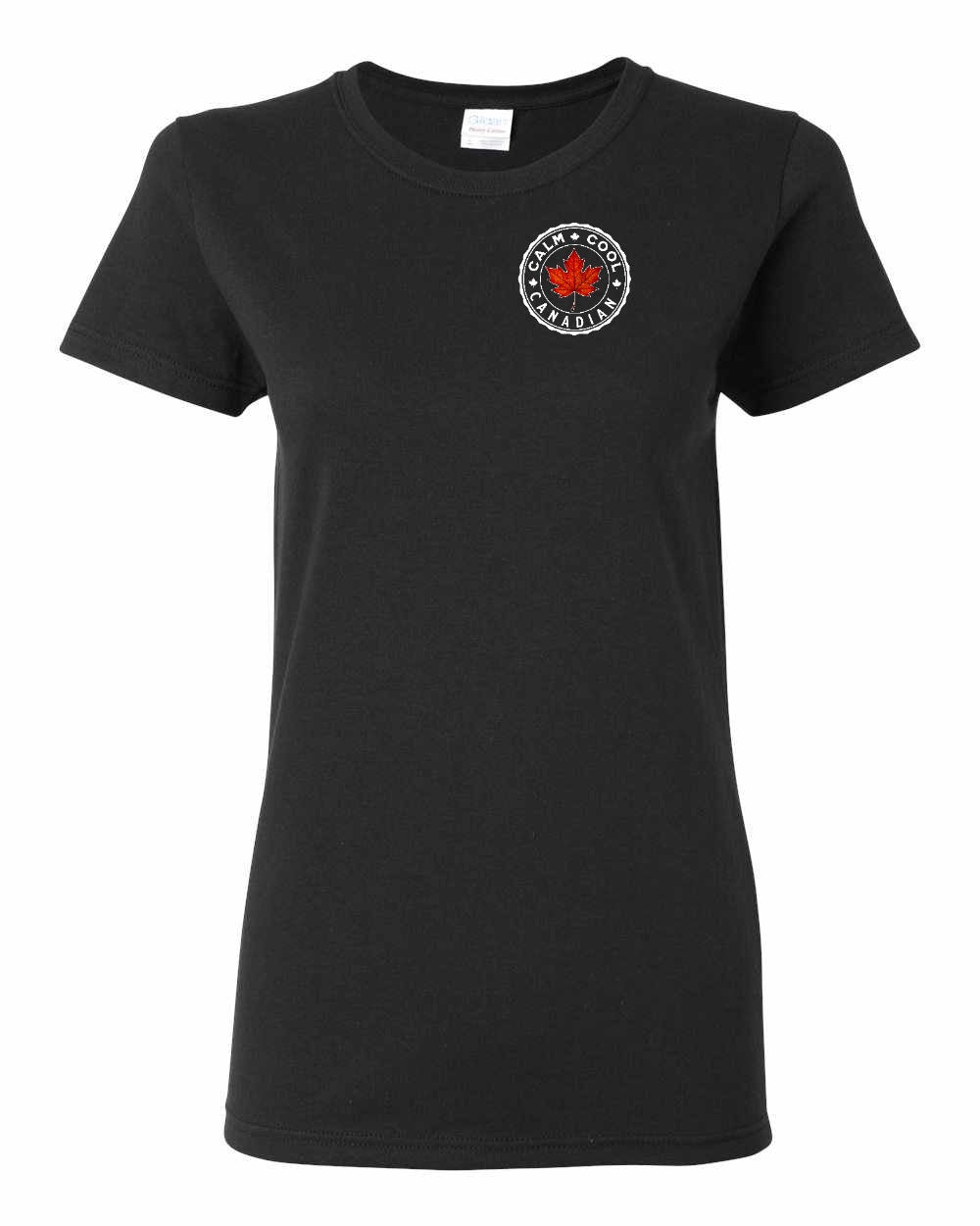 Calm Cool Canadian Leaf Left Chest Women's Tee - Gildan Canada (sewn Internationally)