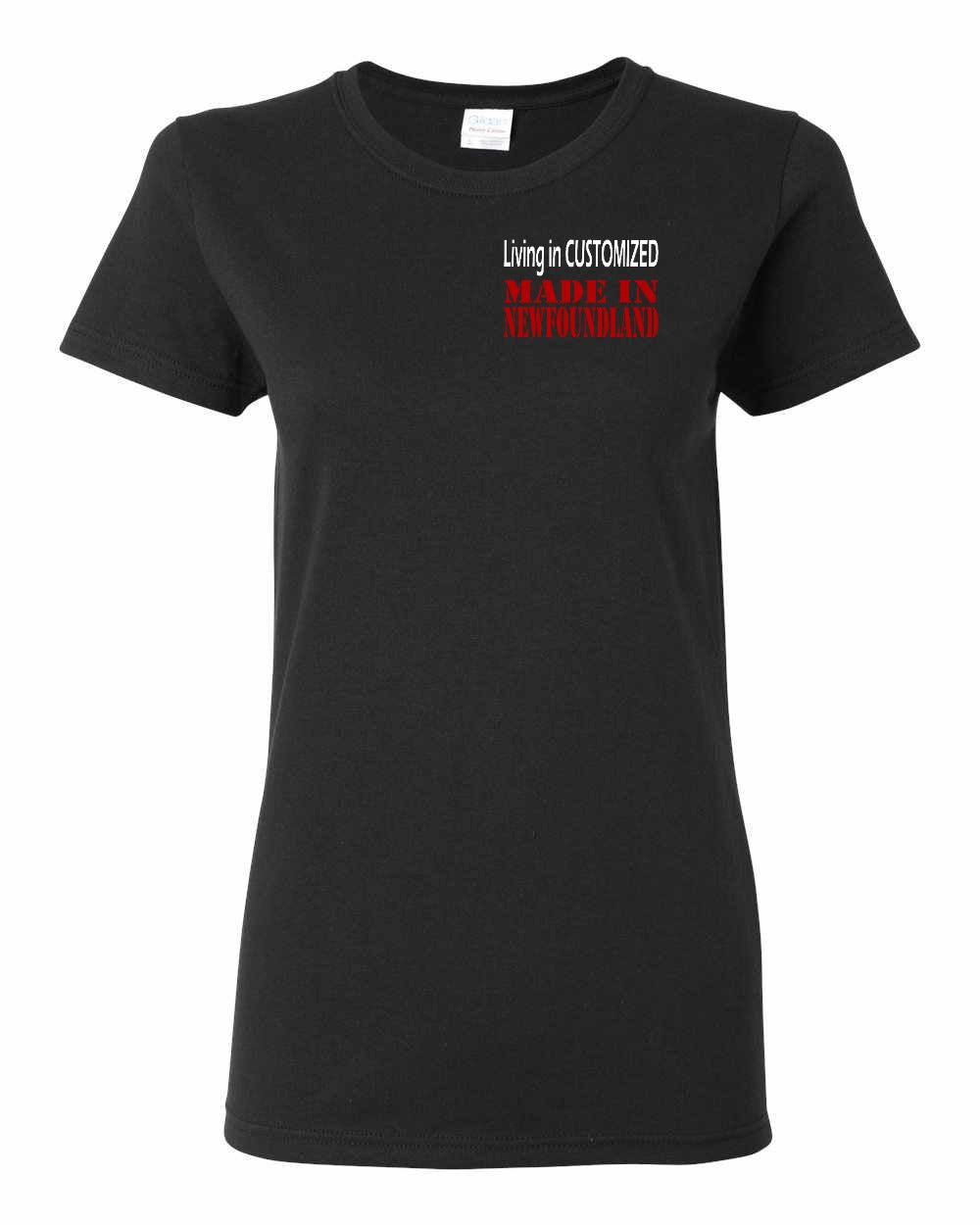Living in Custom Made in NFLD Left Chest and Back Women's Tee