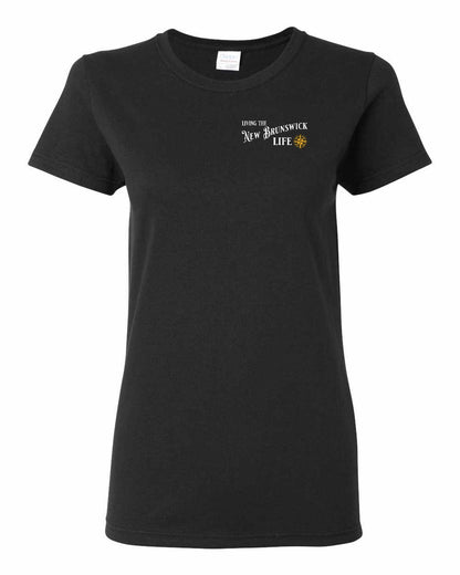 Living the New Brunswick Life yellow Left Chest Women's Tee