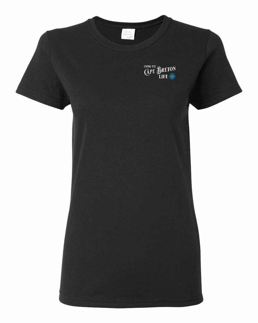 Living the Cape Breton Life blue Left Chest and Back Women's Tee