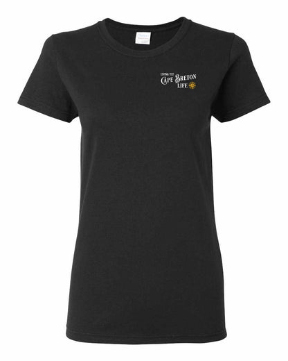 Living the Cape Breton Life yellow Left Chest Women's Tee