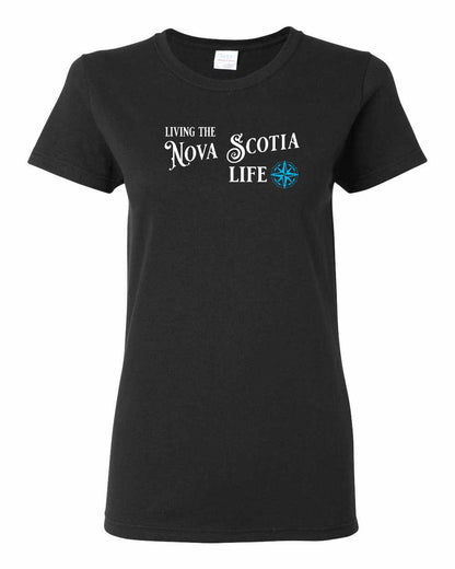 Living the Nova Scotia Life blue Full womens-tee
