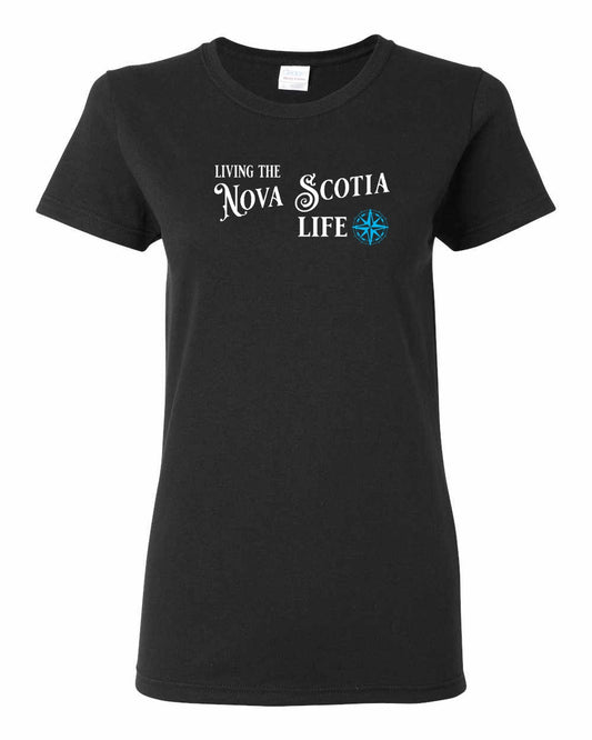 Living the Nova Scotia Life blue Full womens-tee