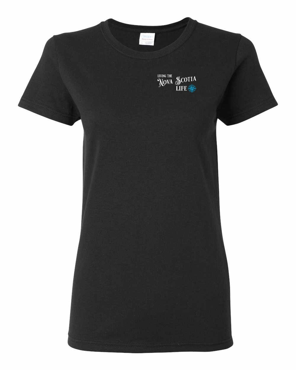 Living the Nova Scotia Life blue Left Chest womens-tee