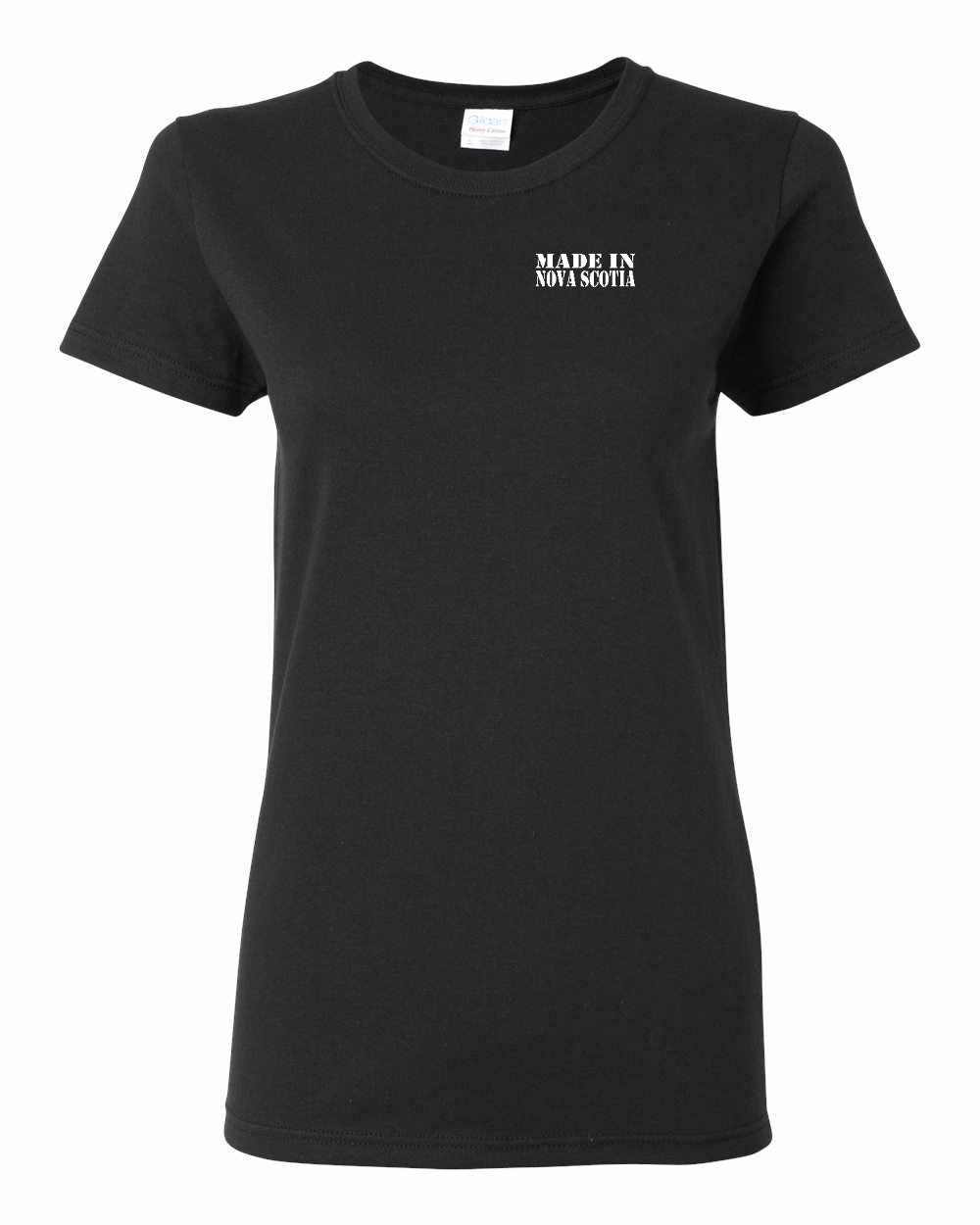 Made In Nova Scotia ( White Lettering) Left Chest and Back womens-tee