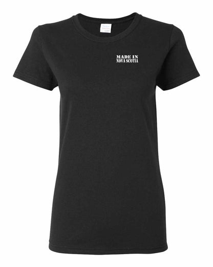 Made In Nova Scotia ( White Lettering) Left Chest and Back womens-tee
