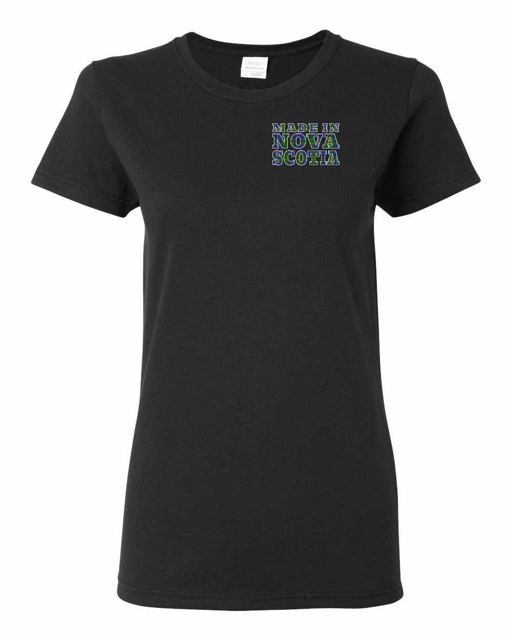 Made In NS ( Tartan Lettering) Left Chest and Back Women's Tee