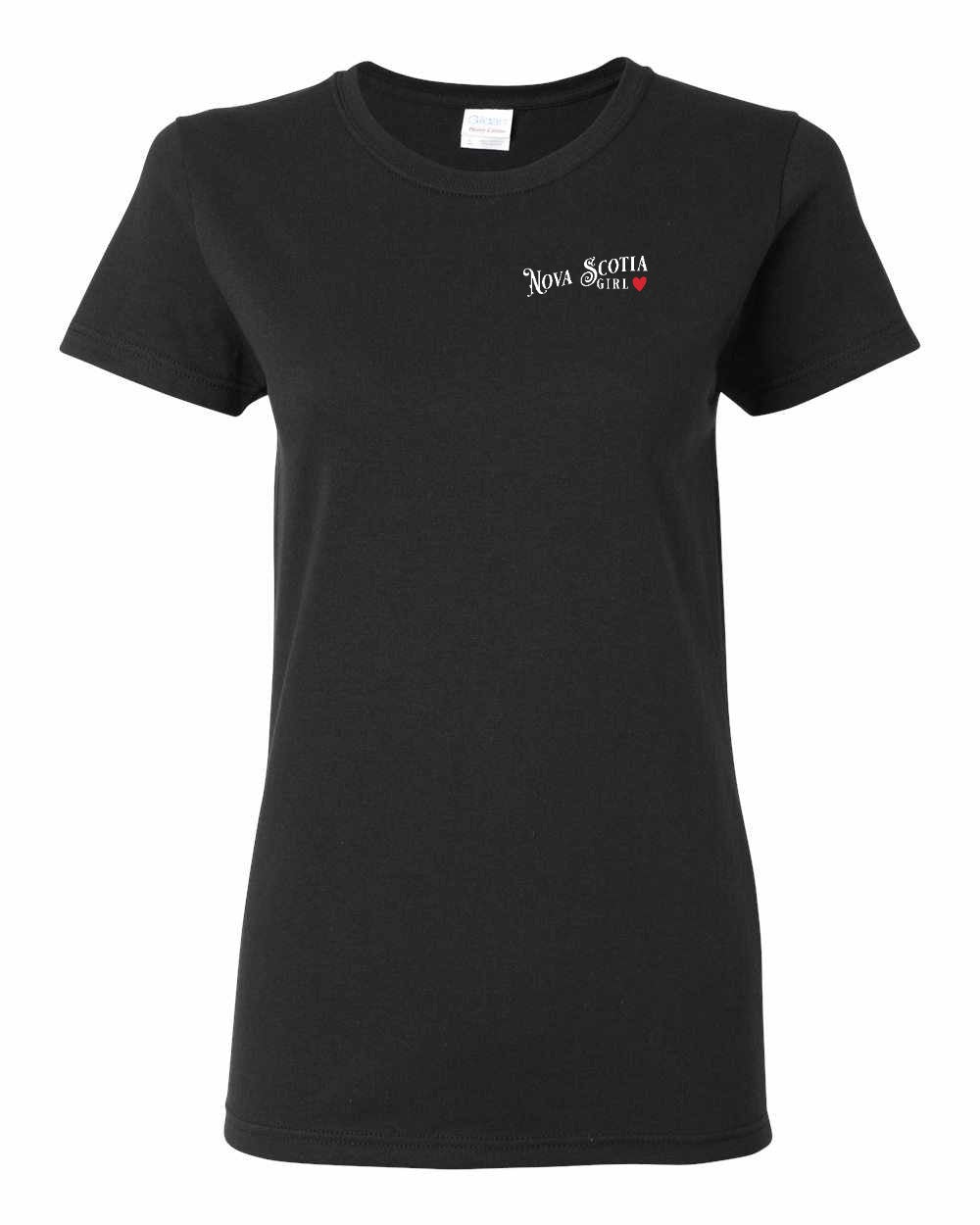 Nova Scotia Girl Red Heart Left Chest womens-tee