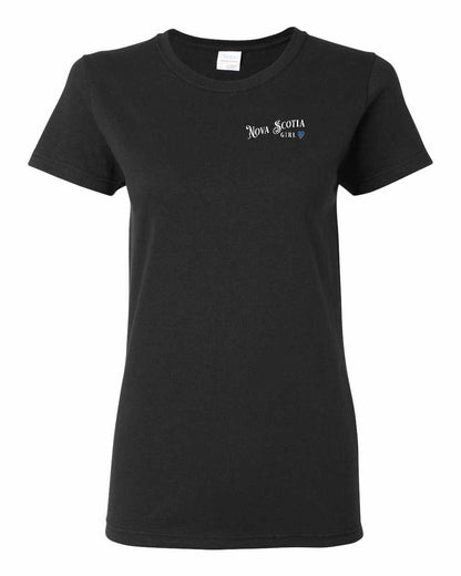 Nova Scotia Girl Tartan Heart Left Chest womens-tee