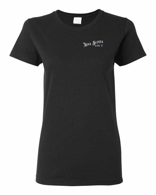 Nova Scotia Girl Tartan Heart Left Chest womens-tee